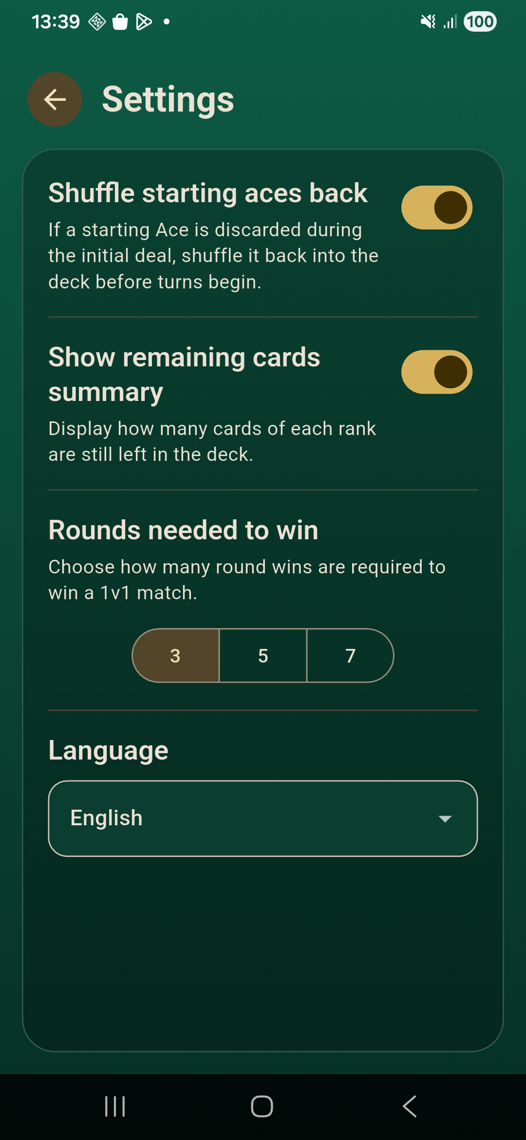 Draw settings screen